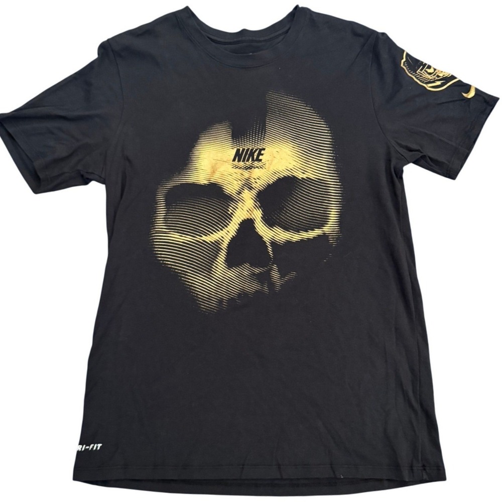 Nike Dri-FIT Mens Medium Black Gold Skull Graphic Athletic T-Shirt Football